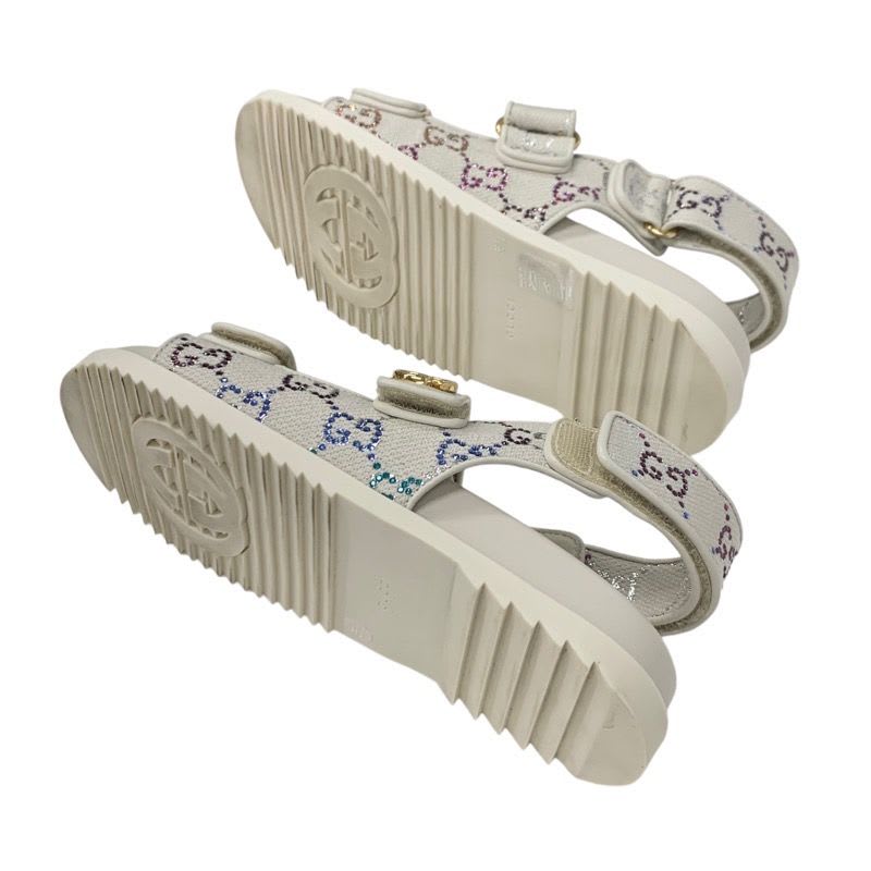 Gucci Double G Sandals Shoes Fabric Leather Ivory Multicolor Gold GG Marmont — view 6