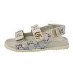 Gucci Double G Sandals Shoes Fabric Leather Ivory Multicolor Gold GG Marmont — view 3
