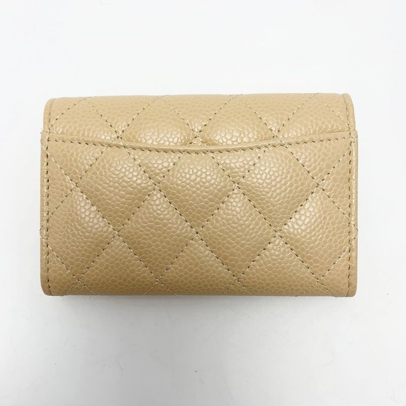 Chanel Card Case Coco Mark Caviar Leather Beige Silver Hardware — view 2