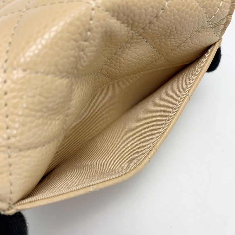 Chanel Card Case Coco Mark Caviar Leather Beige Silver Hardware — view 6