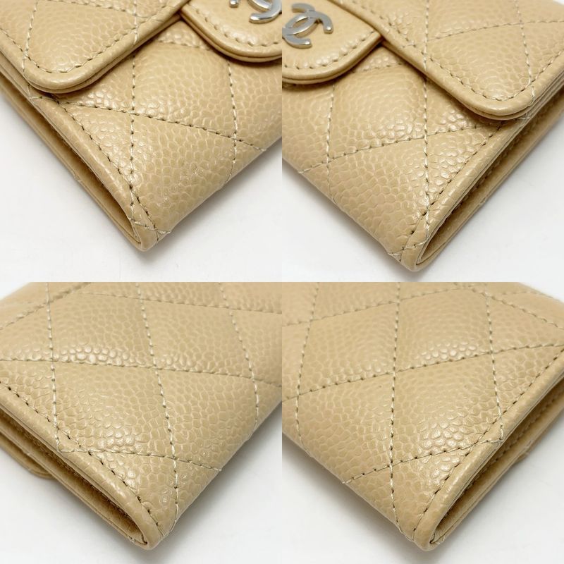 Chanel Card Case Coco Mark Caviar Leather Beige Silver Hardware — view 7
