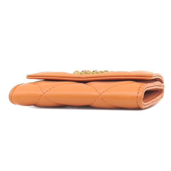 Chanel Card Case Quilted Holder Lambskin Orange Gold Hardware Coco Mark — view 4