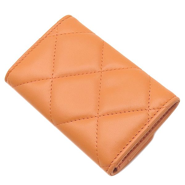 Chanel Card Case Quilted Holder Lambskin Orange Gold Hardware Coco Mark — view 3