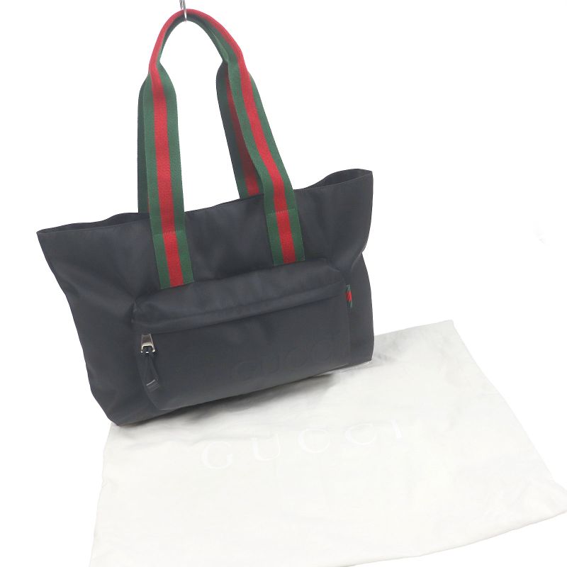 Gucci Nylon Sherry Line Webline Large Logo Tote Bag Black Storage — view 2