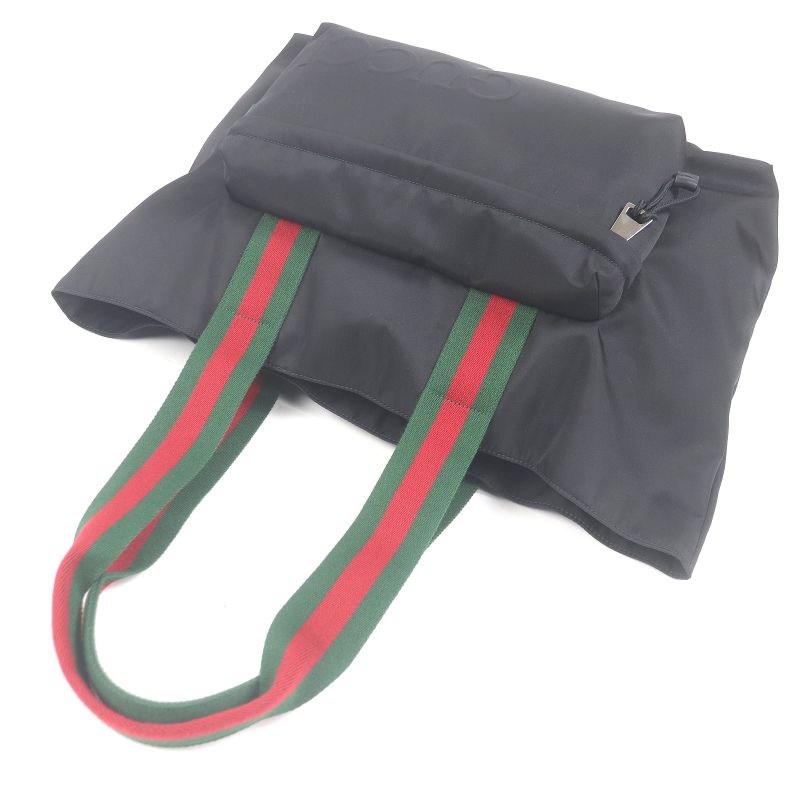 Gucci Nylon Sherry Line Webline Large Logo Tote Bag Black Storage — view 5