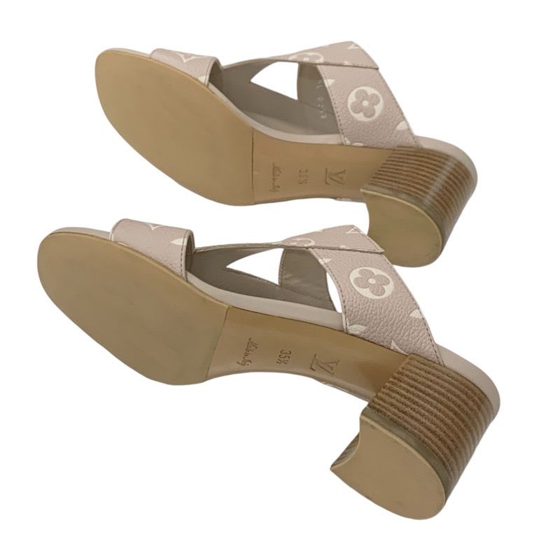 Louis Vuitton Croisier Monogram Sandals Shoes Leather Pink Beige Mules — view 6