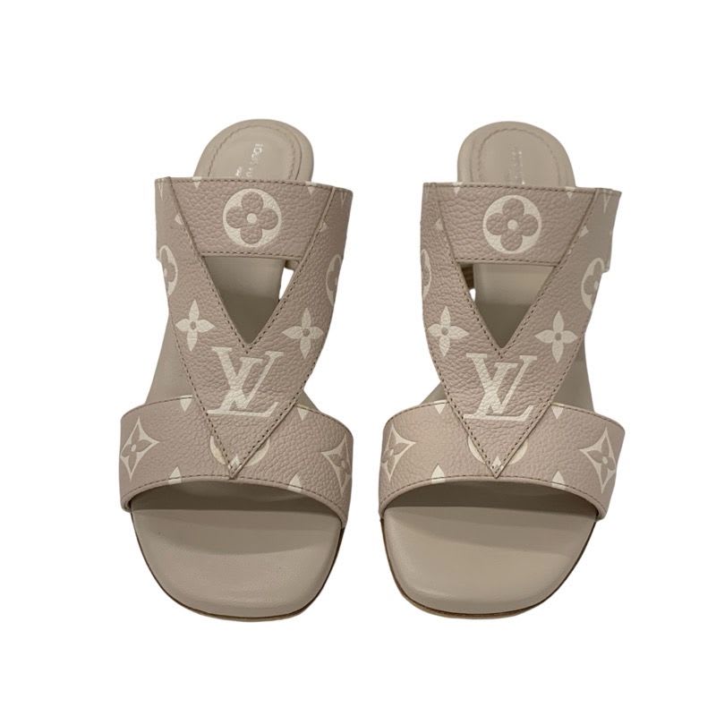 Louis Vuitton Croisier Monogram Sandals Shoes Leather Pink Beige Mules — view 2