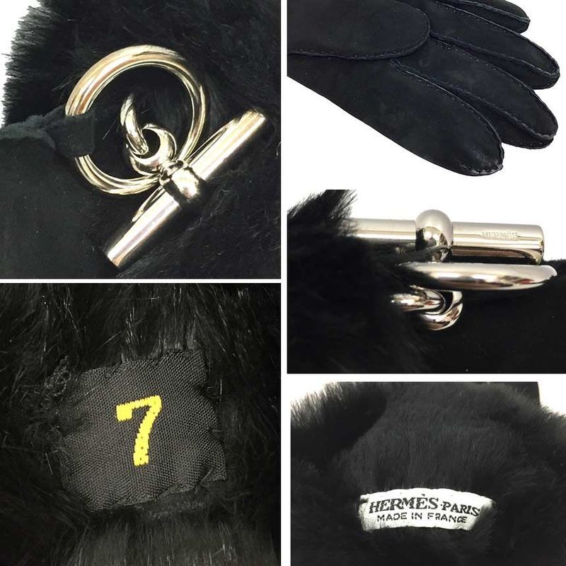 Hermes Gloves Rabbit Suede Size 7 Black Aq4668 — view 3