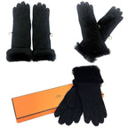 Hermes Gloves Rabbit Suede Size 7 Black Aq4668 — view 4