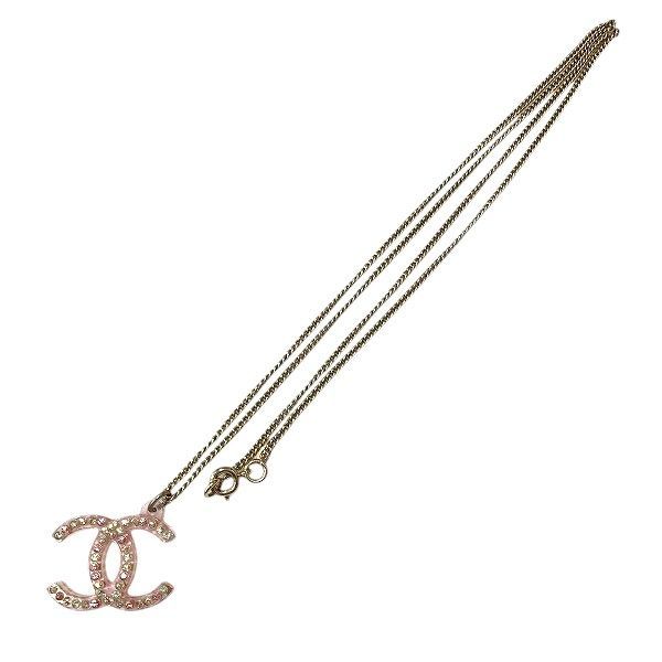 Chanel Pink Gold CC Logo Rhinestone Necklace — view 3