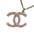 Chanel Pink Gold CC Logo Rhinestone Necklace