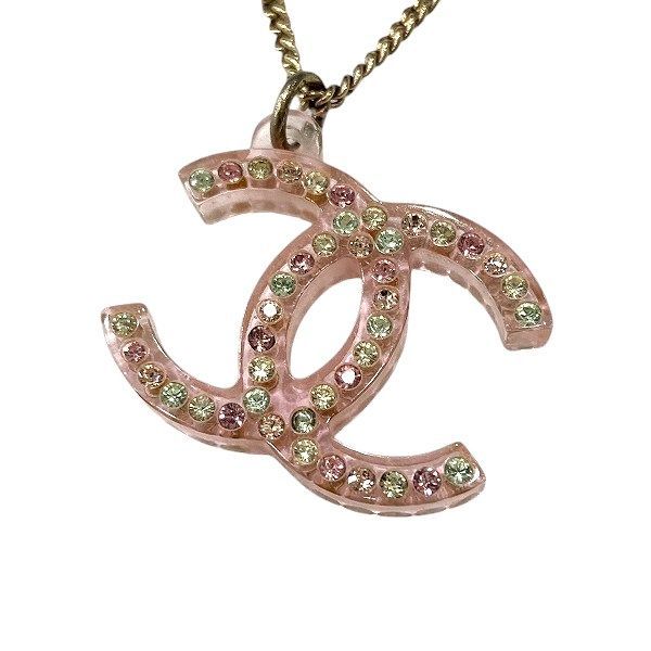 Chanel Pink Gold CC Logo Rhinestone Necklace — view 4