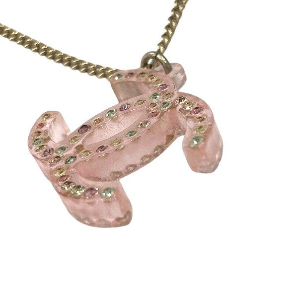 Chanel Pink Gold CC Logo Rhinestone Necklace — view 8