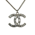 Chanel Silver CC Logo Stone Lame Reversible Necklace