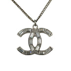 Chanel Silver CC Logo Stone Lame Reversible Necklace