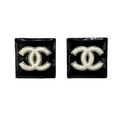 Chanel Gold Black CC Logo Square Earrings