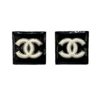 Chanel Gold Black CC Logo Square Earrings