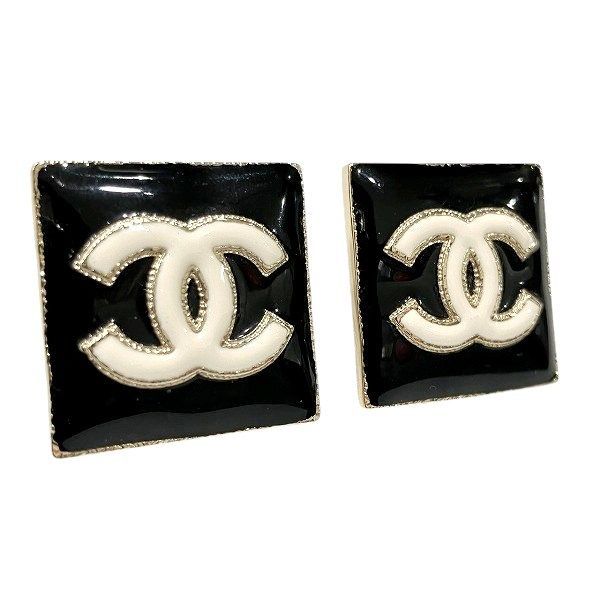 Chanel Gold Black CC Logo Square Earrings — view 9