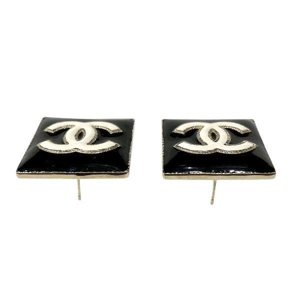 Chanel Gold Black CC Logo Square Earrings — view 8