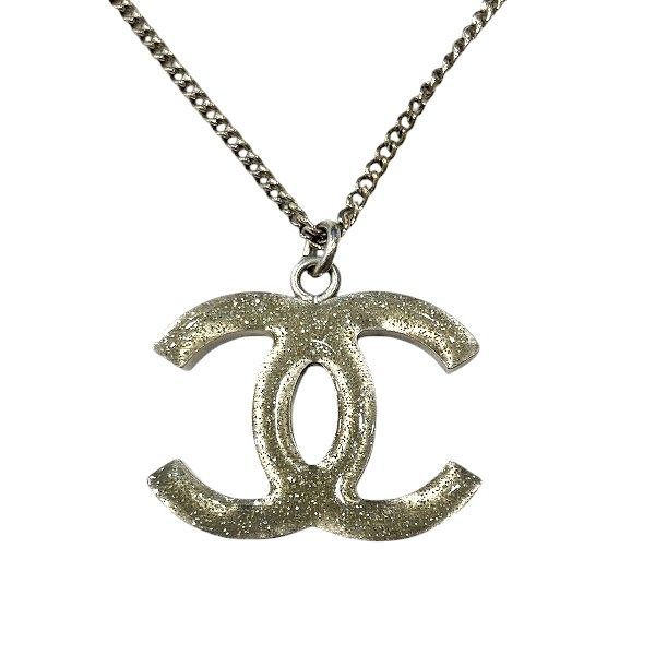 Chanel Silver CC Logo Stone Lame Reversible Necklace — view 4