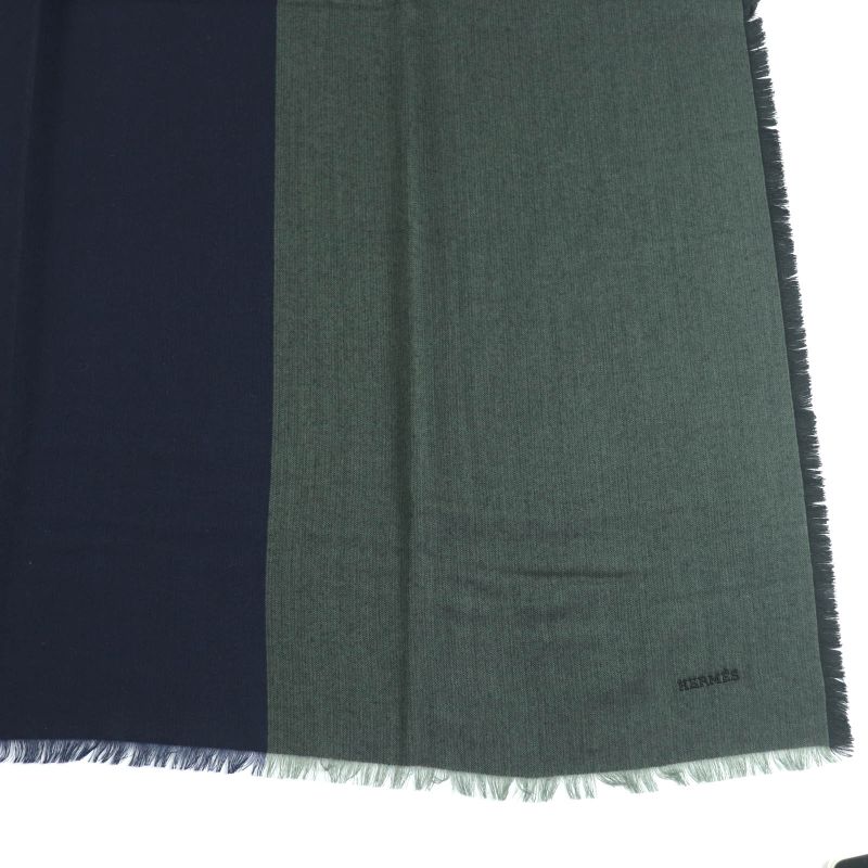 Hermes Carre 120 Cashmere Silk Blend Rouge Marine Kaki Large Shawl — view 6