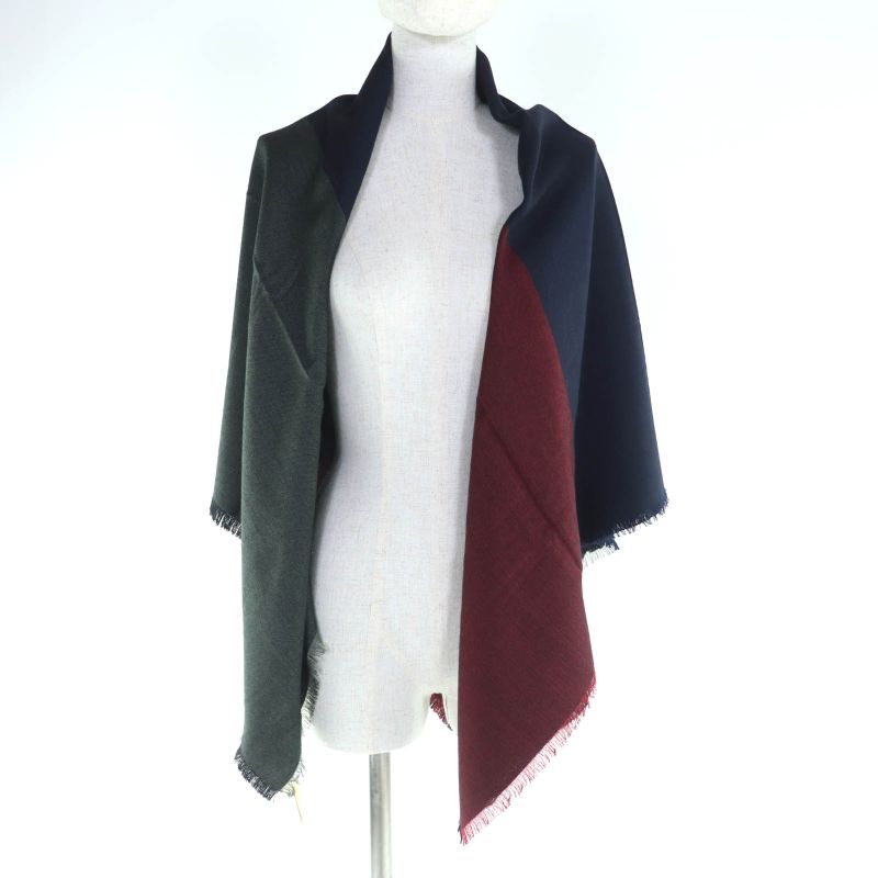 Hermes Carre 120 Cashmere Silk Blend Rouge Marine Kaki Large Shawl — view 8