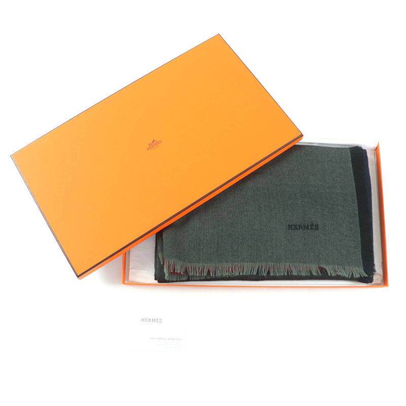 Hermes Carre 120 Cashmere Silk Blend Rouge Marine Kaki Large Shawl — view 2