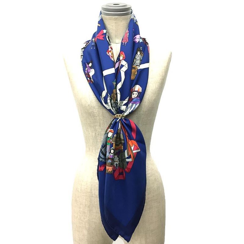 Hermes Scarf Carre 90 Hello Dolly Doll Silk Navy — view 3