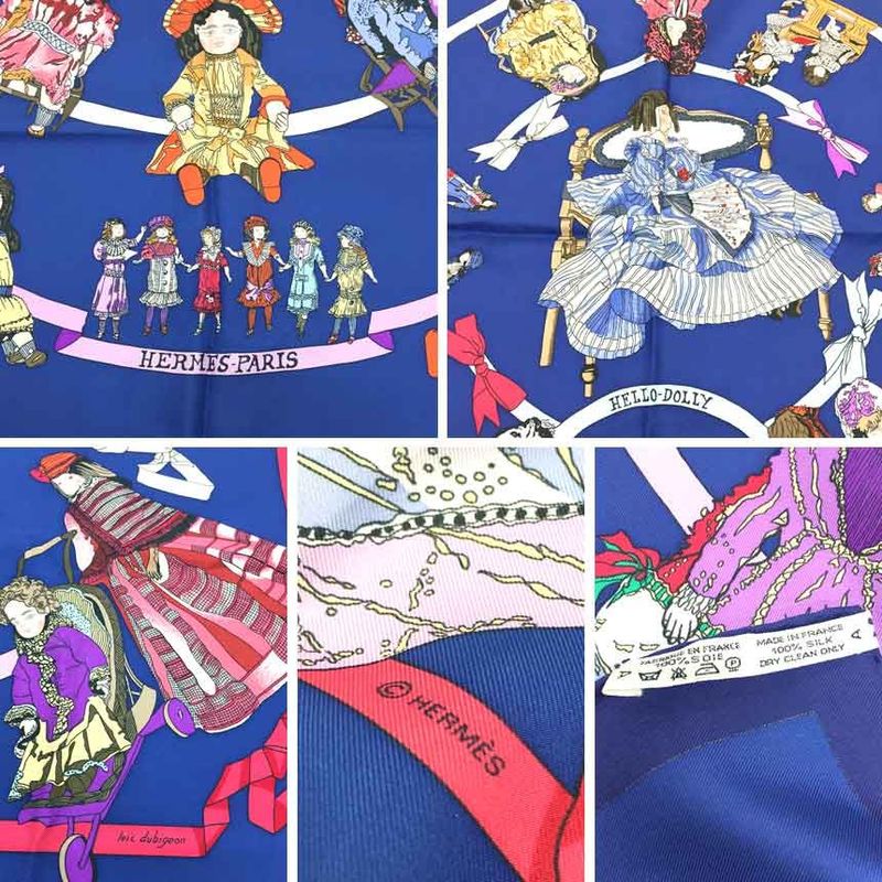 Hermes Scarf Carre 90 Hello Dolly Doll Silk Navy — view 2