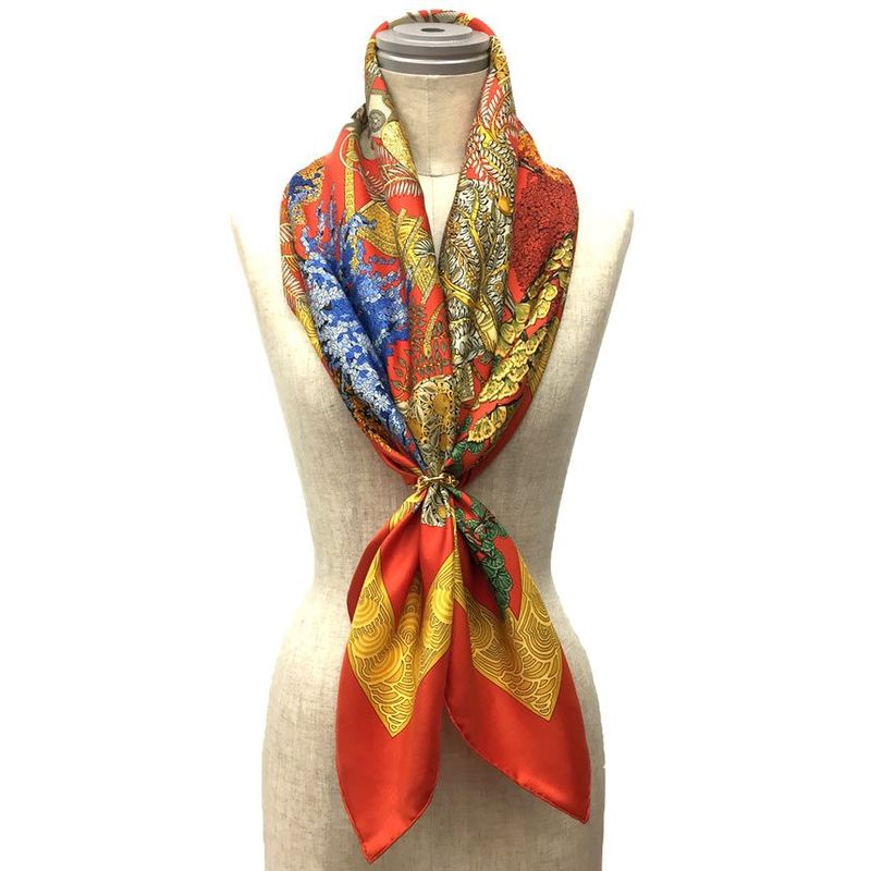 Hermes Scarf Carre 90 les Legendes De L'arbre Legend Of The Trees Silk Orange — view 3