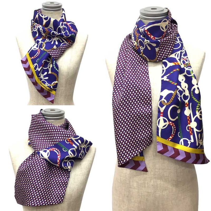 Hermes Silk Tie Scarf Maxi Twilly CUT MORS ET Tresse Long — view 4