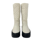 Hermes Fuji Boots Long Shoes Leather Ivory Exlibris Quilting — view 2