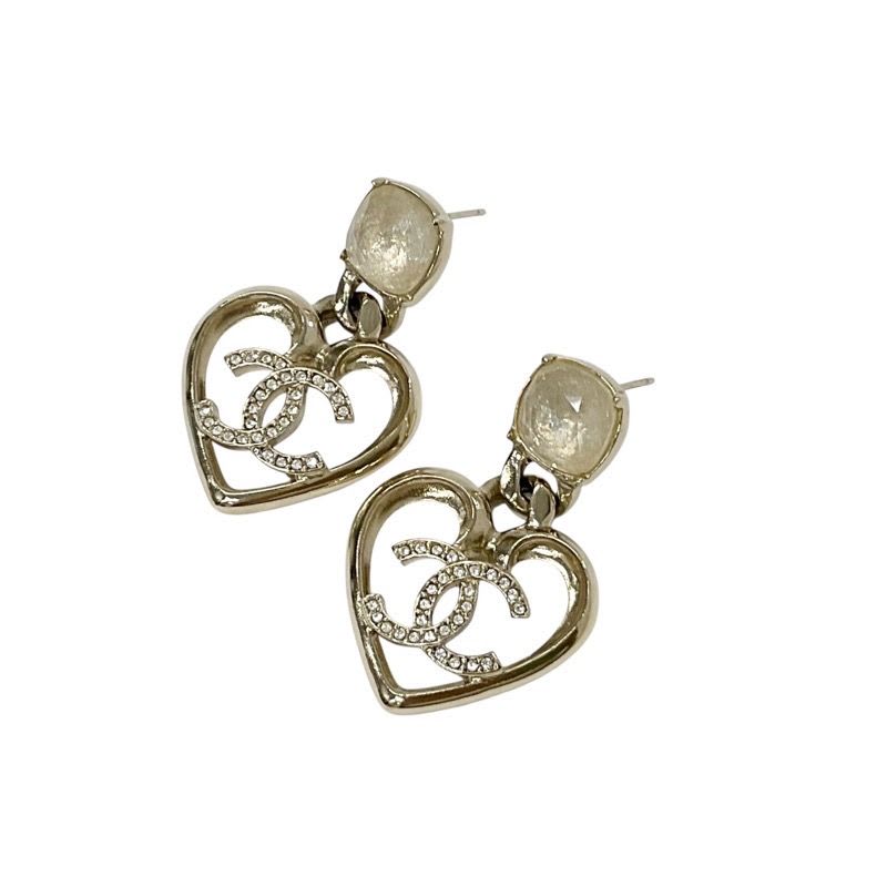 Chanel Earrings Gold Coco Mark Rhinestone Bijou Heart — view 6