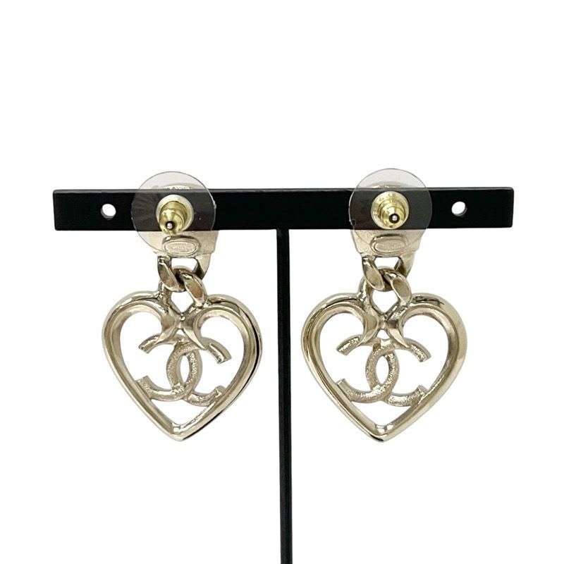 Chanel Earrings Gold Coco Mark Rhinestone Bijou Heart — view 5
