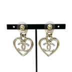 Chanel Earrings Gold Coco Mark Rhinestone Bijou Heart — view 5