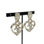 Chanel Earrings Gold Coco Mark Rhinestone Bijou Heart — view 4