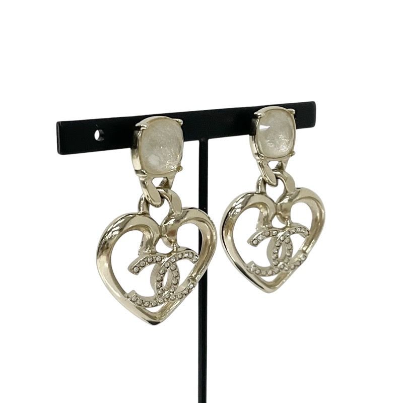 Chanel Earrings Gold Coco Mark Rhinestone Bijou Heart — view 4
