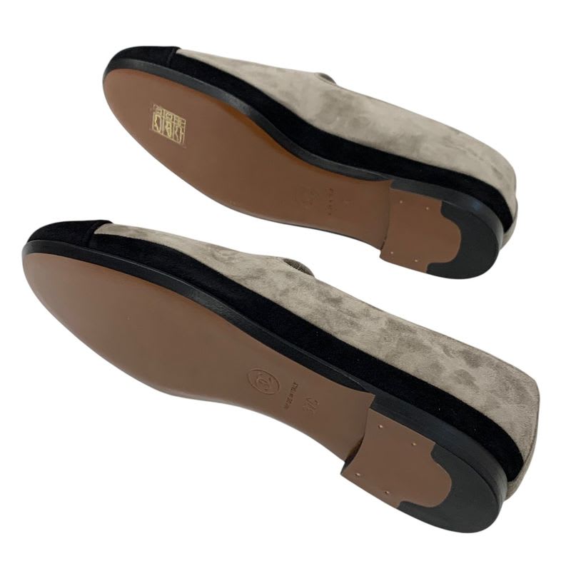 Chanel Flat Shoes Suede Gray Black Gold Coco Mark Loafers — view 6