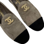 Chanel Flat Shoes Suede Gray Black Gold Coco Mark Loafers — view 9