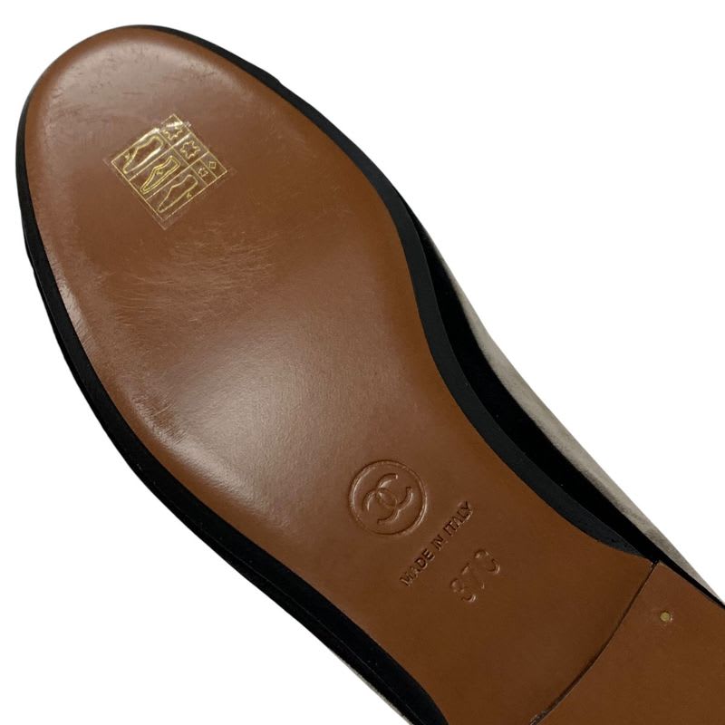 Chanel Flat Shoes Suede Gray Black Gold Coco Mark Loafers — view 8