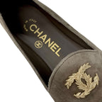 Chanel Flat Shoes Suede Gray Black Gold Coco Mark Loafers — view 7
