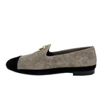 Chanel Flat Shoes Suede Gray Black Gold Coco Mark Loafers — view 3