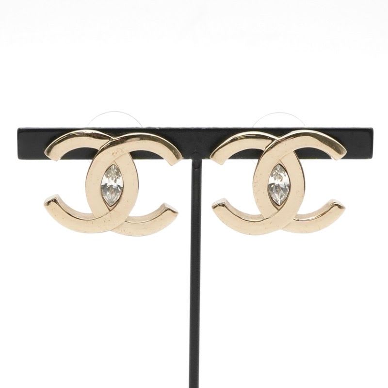 Chanel Earrings Gold Coco Mark Rhinestone — view 7