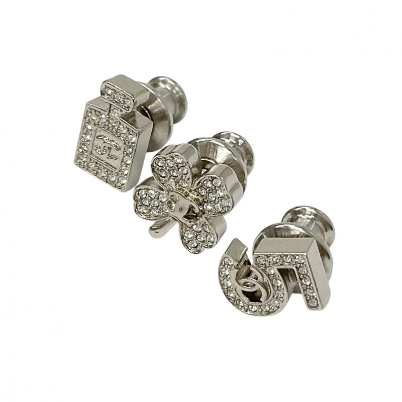 Chanel Brooch Corsage Silver 3 Piece Set Clover Bottle No.5 Pin — view 3