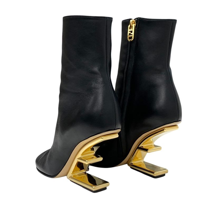 Fendi First Boots Short Shoes Leather Black Gold F Logo — view 4