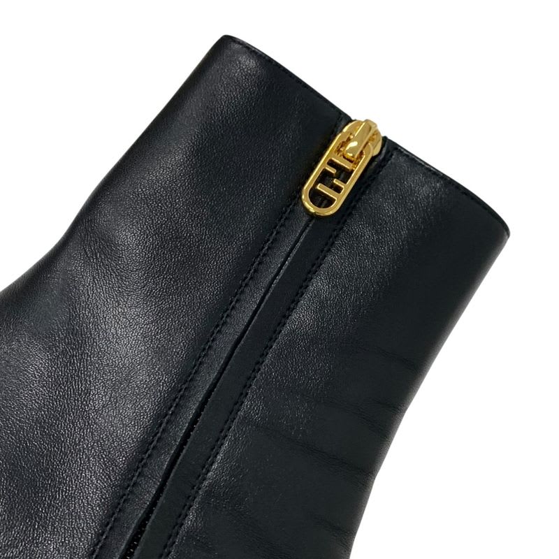 Fendi First Boots Short Shoes Leather Black Gold F Logo — view 9