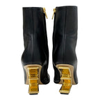 Fendi First Boots Short Shoes Leather Black Gold F Logo — view 5