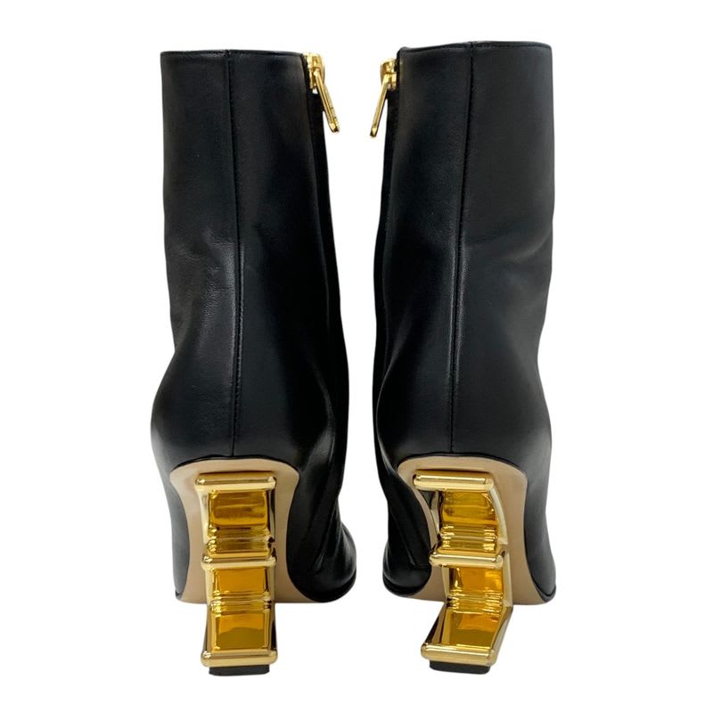 Fendi First Boots Short Shoes Leather Black Gold F Logo — view 5