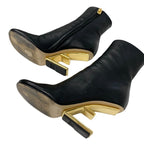 Fendi First Boots Short Shoes Leather Black Gold F Logo — view 6