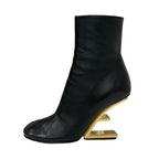 Fendi First Boots Short Shoes Leather Black Gold F Logo — view 3